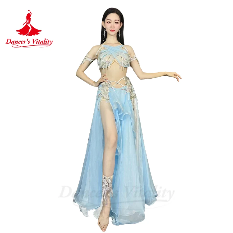 Bellydance Costume Custom Senior AB Stones Bra+yarn Long Skirt 2pcs for Women Children Oriental Belly Dancing Performance Suit