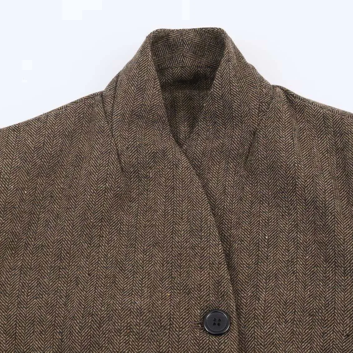 Giacca blazer da pendolare vintage da donna Moda invernale Casual Versatile colletto alla coreana Tasca Capispalla Cappotto ampio con bottone singolo