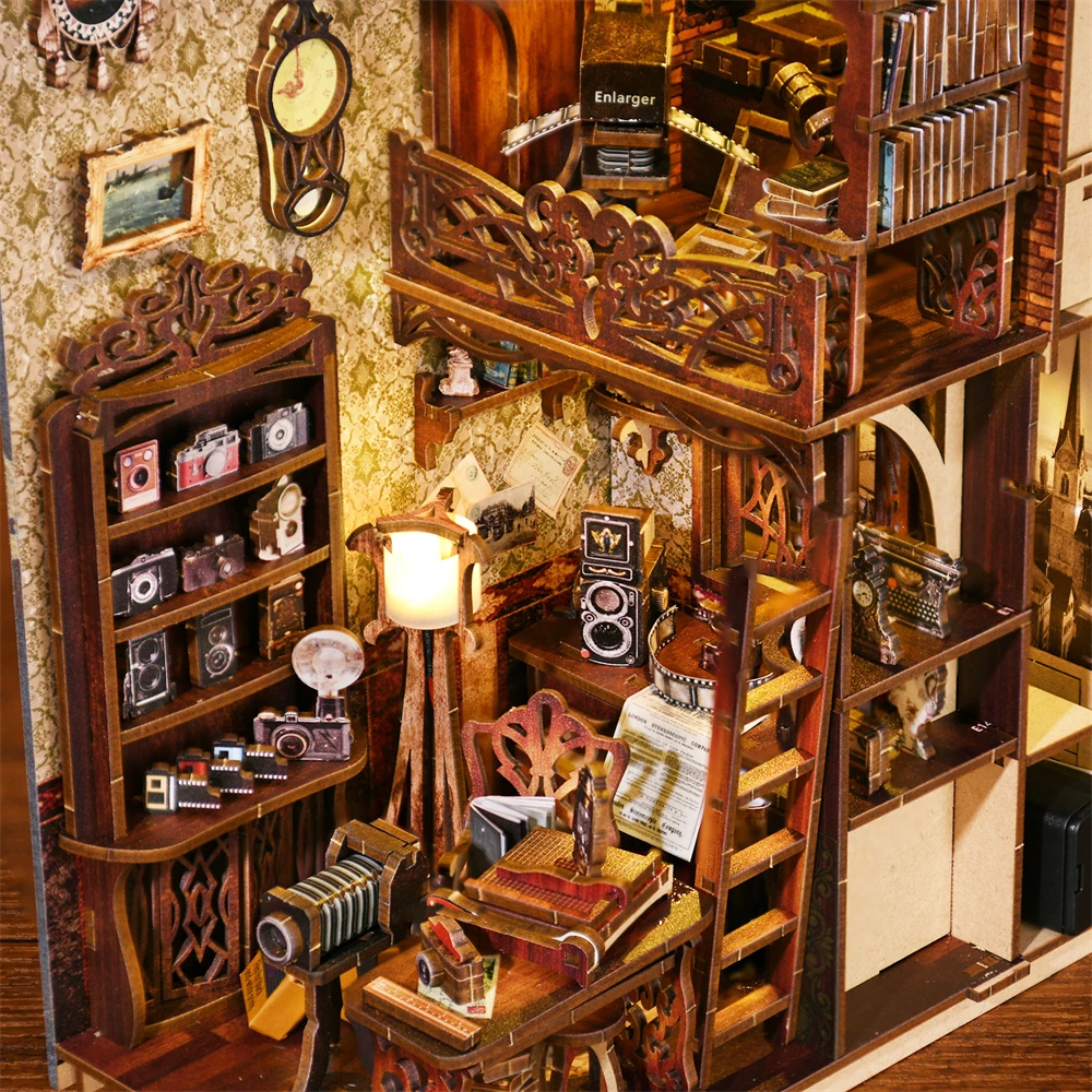 Book Nook Kit DIY Doll House with LED Light Bookshelf Insert Eternal Bookstore Model Collection Series For Birthday Gift