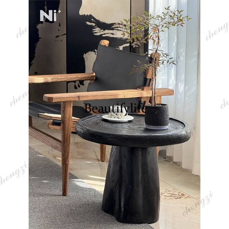 Medieval style solid wood coffee table black carbonized living room B & B library low table