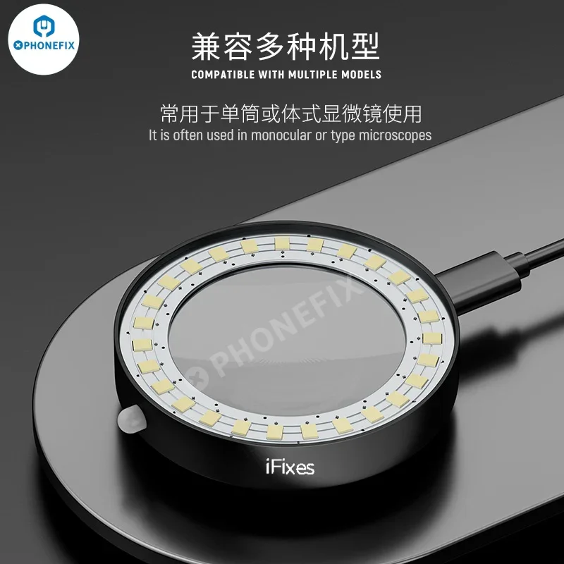 Imagem -05 - Usb Power Supply Led Microscópio Dust Proof Espelho Fonte de Luz 62 mm Diâmetro 27 Led Ajuste Lâmpada Brilho Ifixes-il16