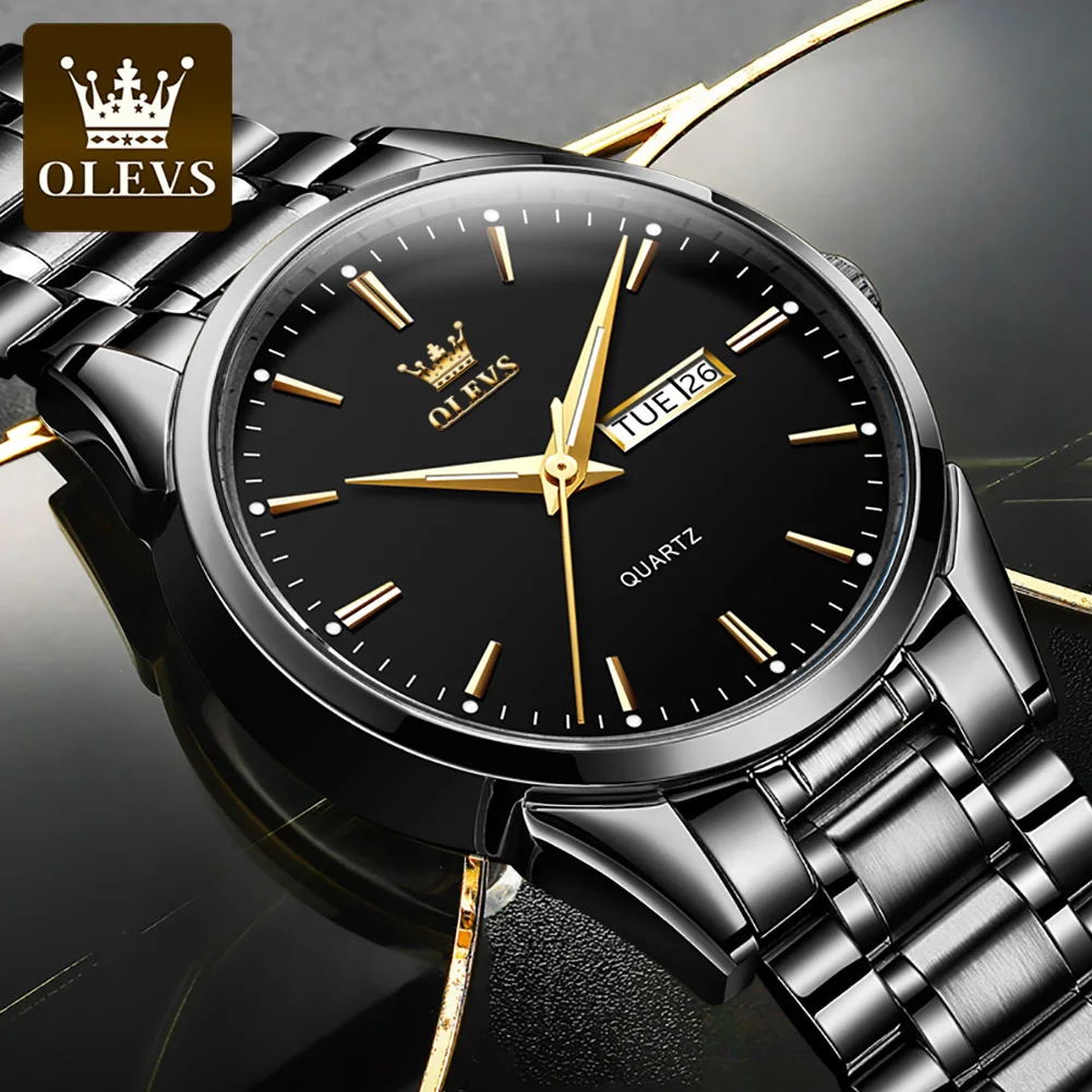 OLEVS Original Brand Men\'s Watch Stainless Steel Big Face Casual Dress Wrist Watch Quartz Analog Day Date Waterproof Luminous