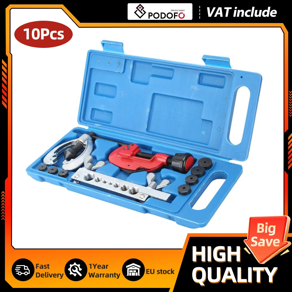Podofo Kit de réparation de conduites de frein en cuivre 10 pièces, avec matrices de sertissage double, pince et coupe-tube, pour conduites de frein et de carburant, avec boîte