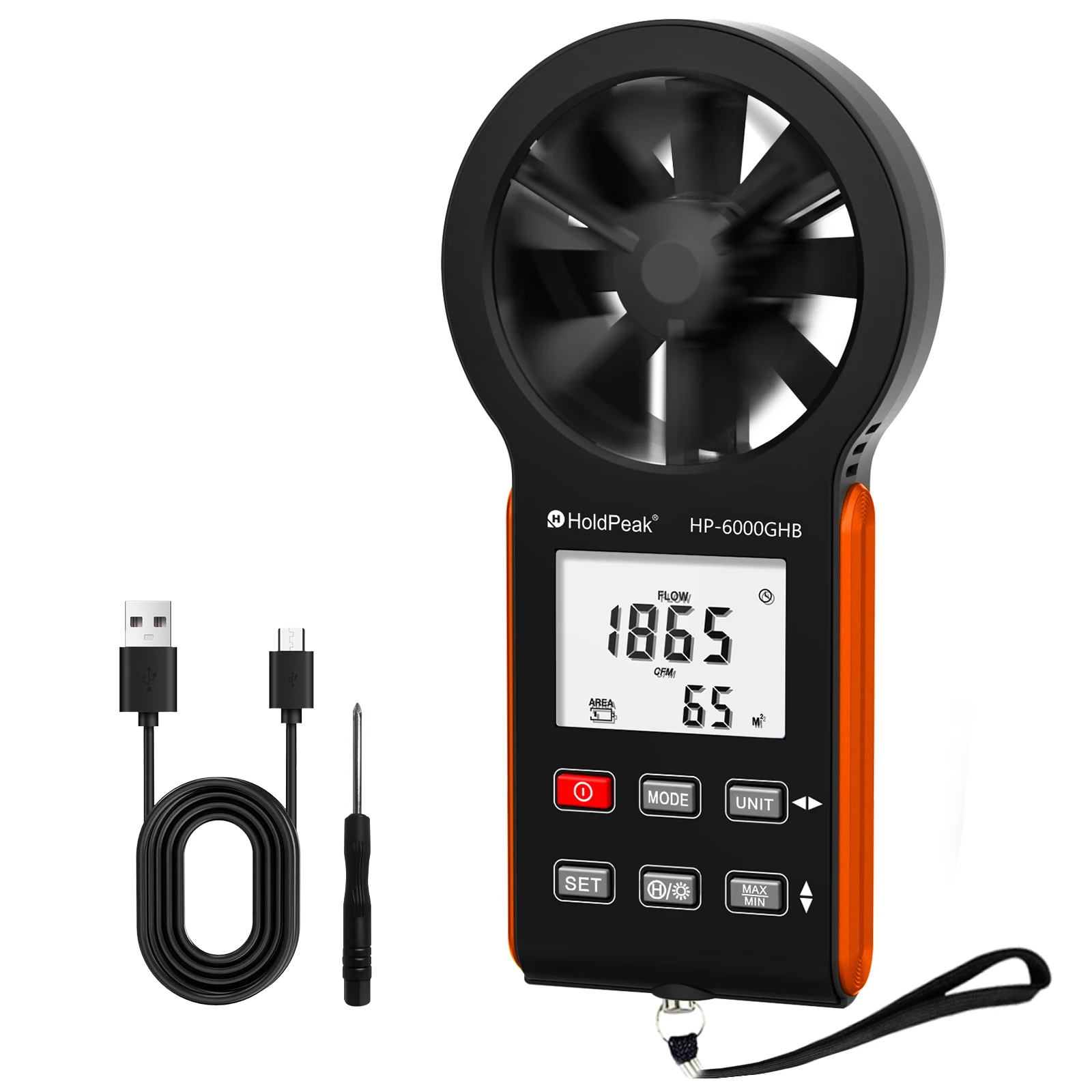 

6000GHB Multi-Function Anemometer for Construction Worker Sailor Climber Air Flow Meter CFM/CMM with Backlight Max/Min/Real-Time