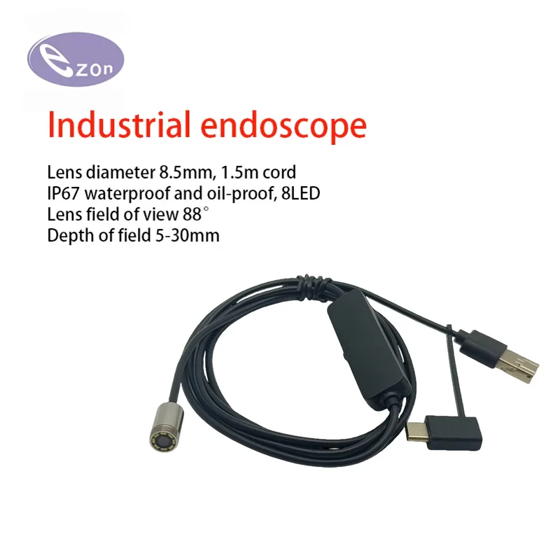 

1MP USB endoscope diameter 8.5mm FOV88゜ IP67 waterproof 3-in-1 cable industrial steering endoscope