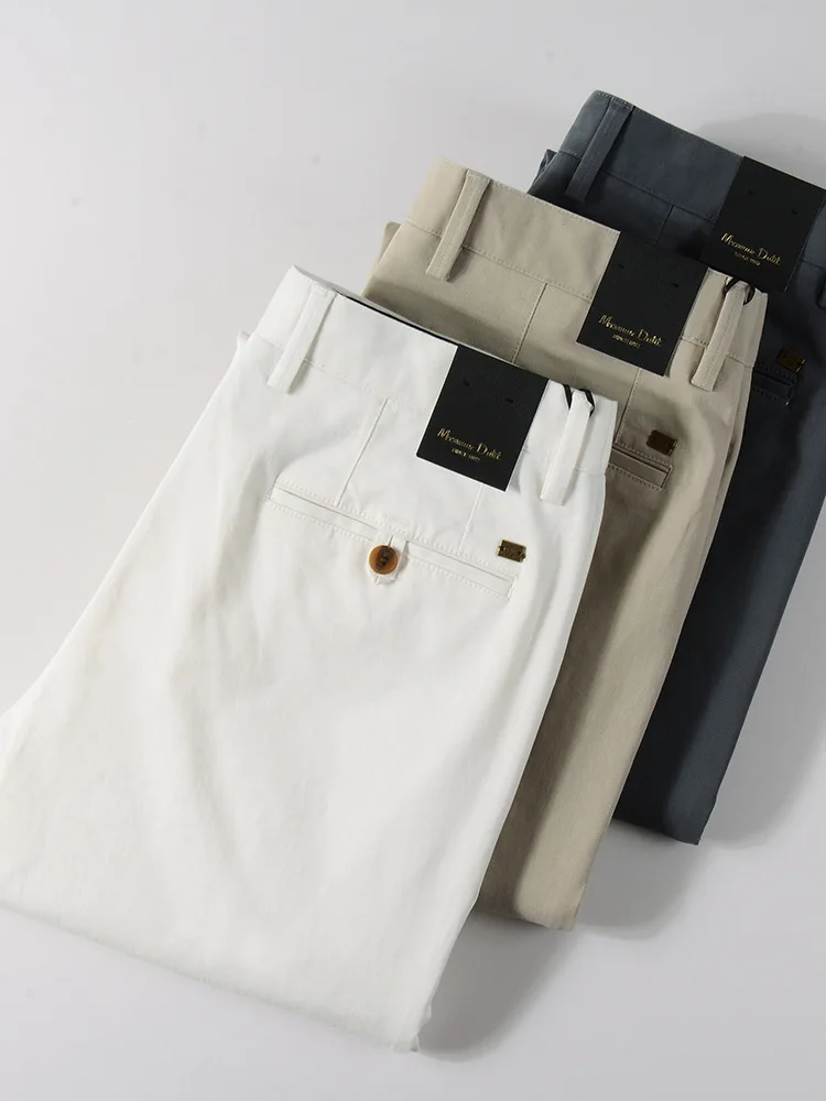 Dave&Di Men's wrinkle resistant khaki pants, pure cotton pants, slim fit straight leg business men  Shi casual pants