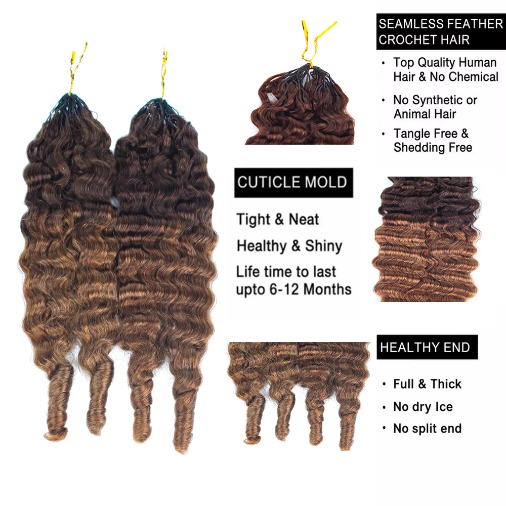12A Knotless Pre-Separated Feather Crochet Hair Burmese Curly Miracle Knots Crochet Human Hair Boho Braids Hair Extensions