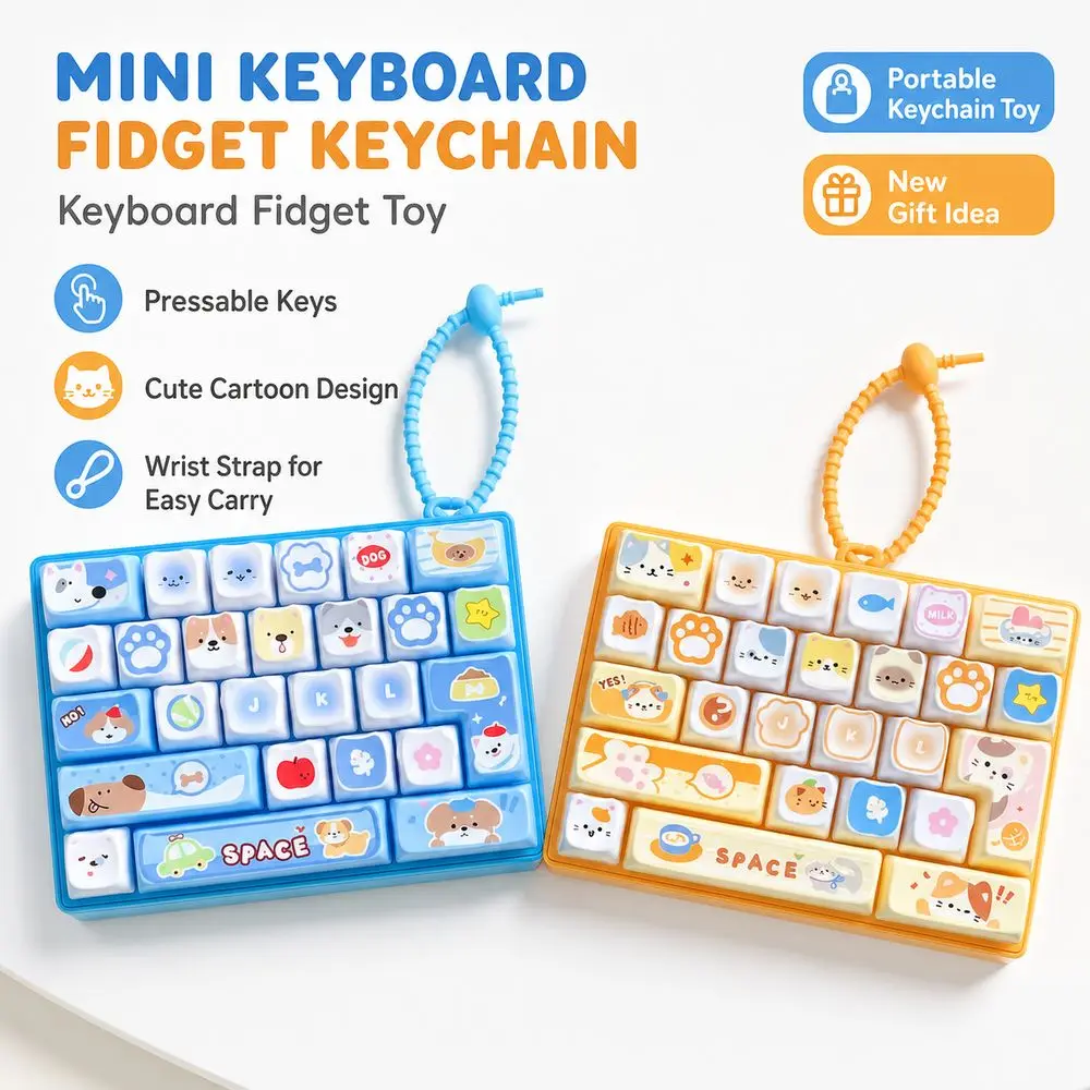 Durable 26-key Keyboard Keychain Pressable Keys Hanging Loop Stress Relief Decompression Clear Key Sounds Keyboard Gifts