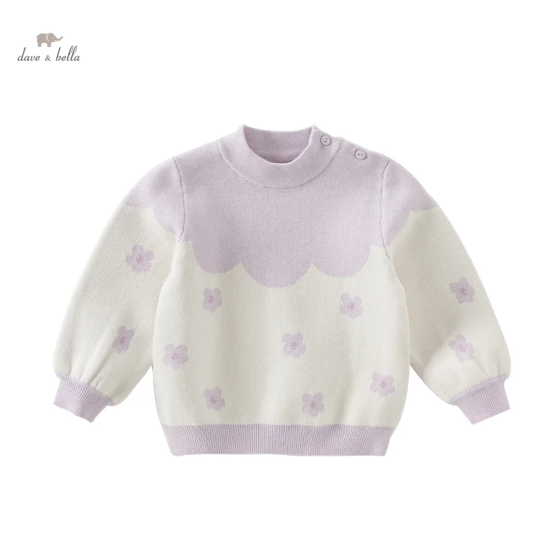 Dave Bella 2024 Autumn Winter Girls Baby Children Knitted Sweater Pullover Sweet Cute Floral Kid Knitwear Top Gentle DB4242977