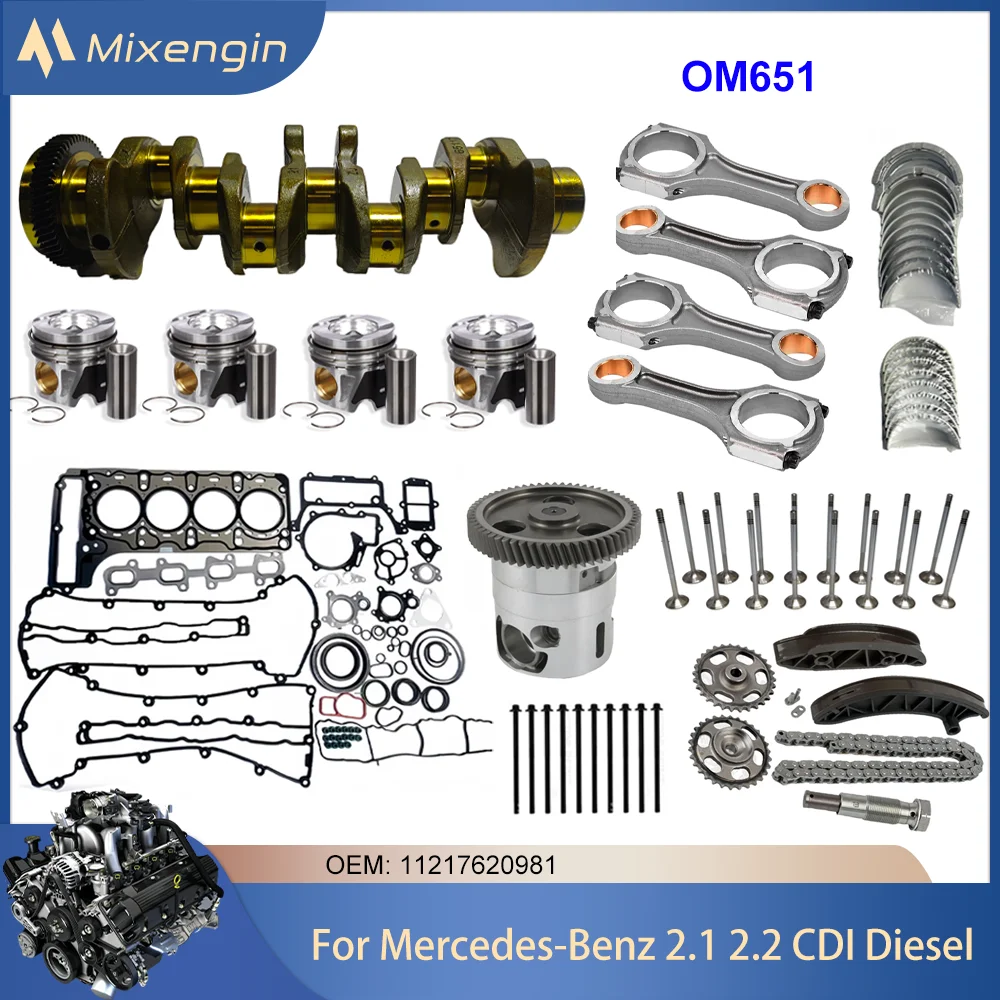 Kit de Reparación de Motor, Cigüeñal y Pistón para Mercedes-Benz OM651 2.1 2.2 CDI Diésel C180 C200 C220 C250 C300 CLS220 2143cc