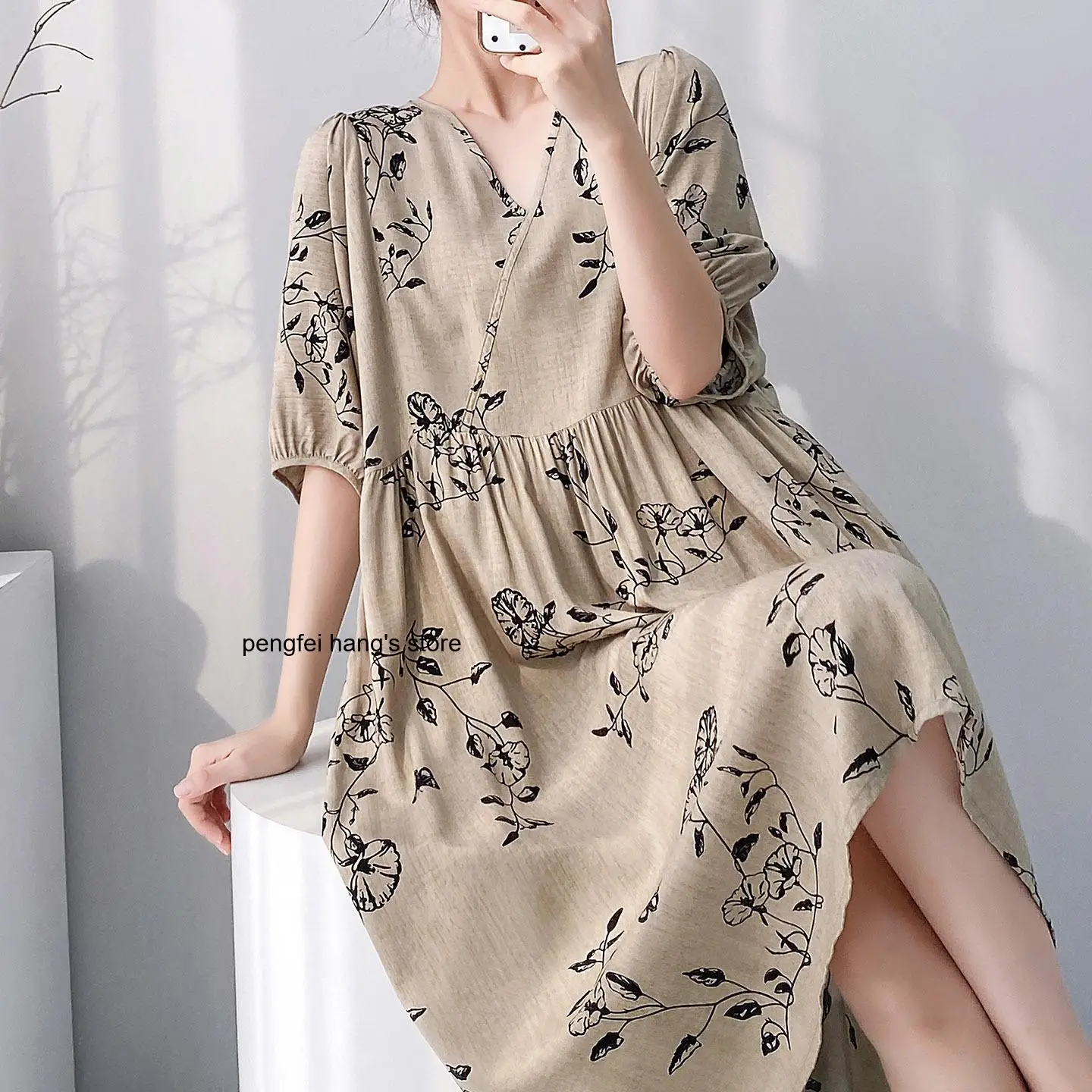 2026 New Women Summer V Neck Sleep Dress Short Sleeve Casual Home Loungewear Nightgown for Ladies Daily Home Wear 5