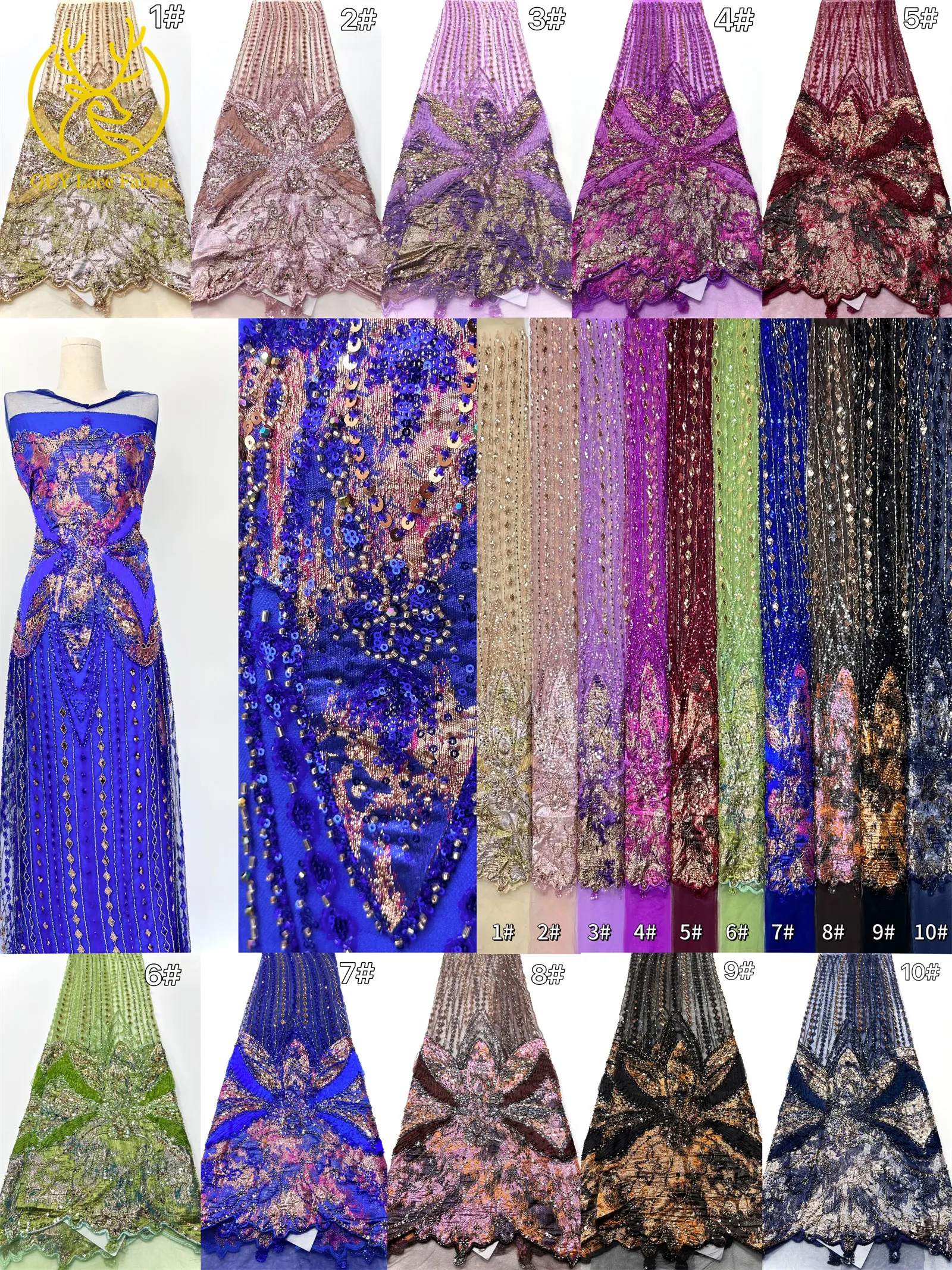 جديد الأزرق تصميم الأفريقي مطرز الشيفون أقمشة الدانتيل 2026 عالية الجودة أنيقة النيجيري الترتر أقمشة الدانتيل فستان الحفلات النسائية #2