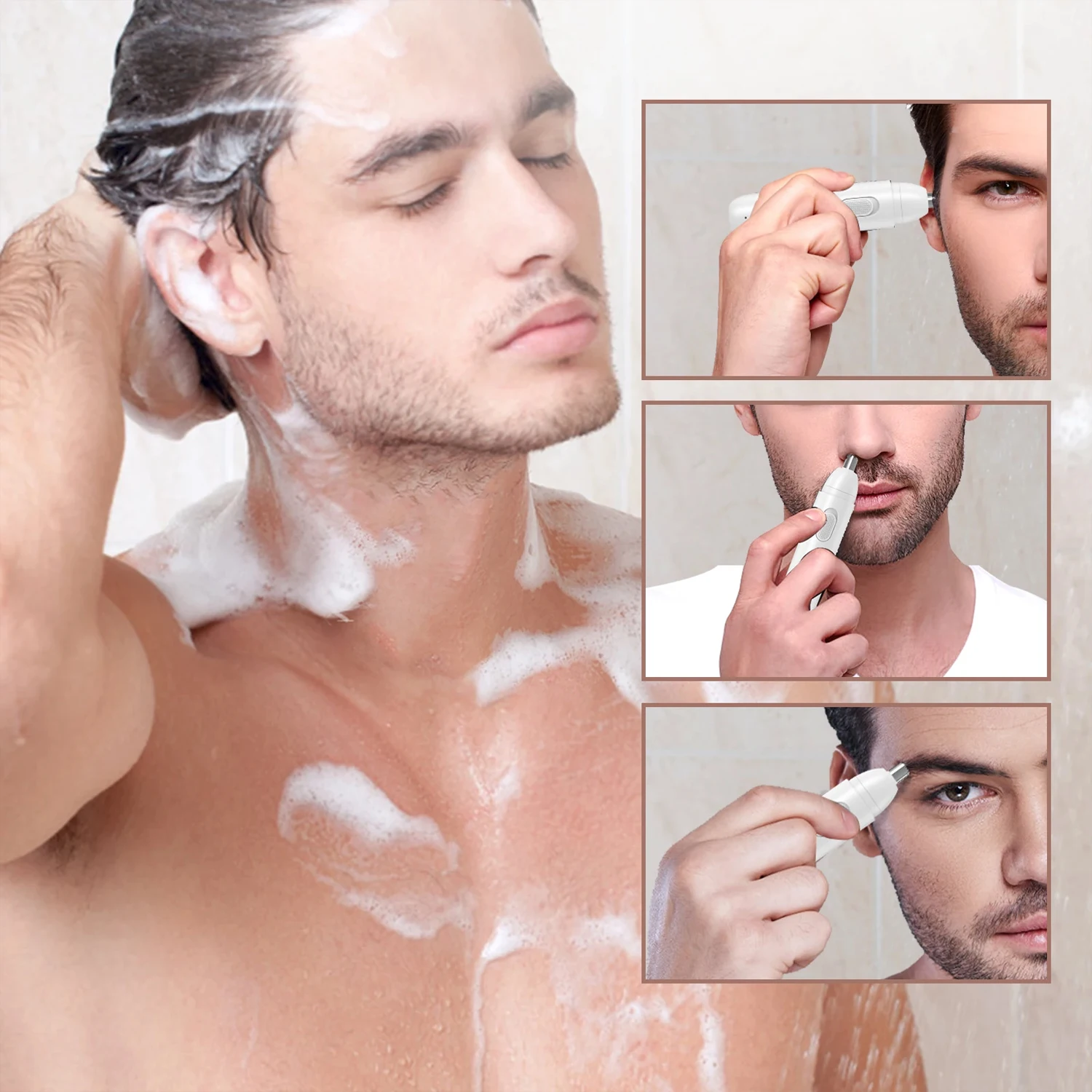 Battery powered men's nose hair trimmer, 360 degree rotating dual blade, electric shaver, painless, safe, battery driven