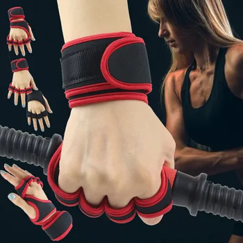 Luvas de fitness para homens e mulheres, academia, levantamento de peso, meio dedo, proteção de pulso, halteres de treinamento, anti-calos, luvas antiderrapantes