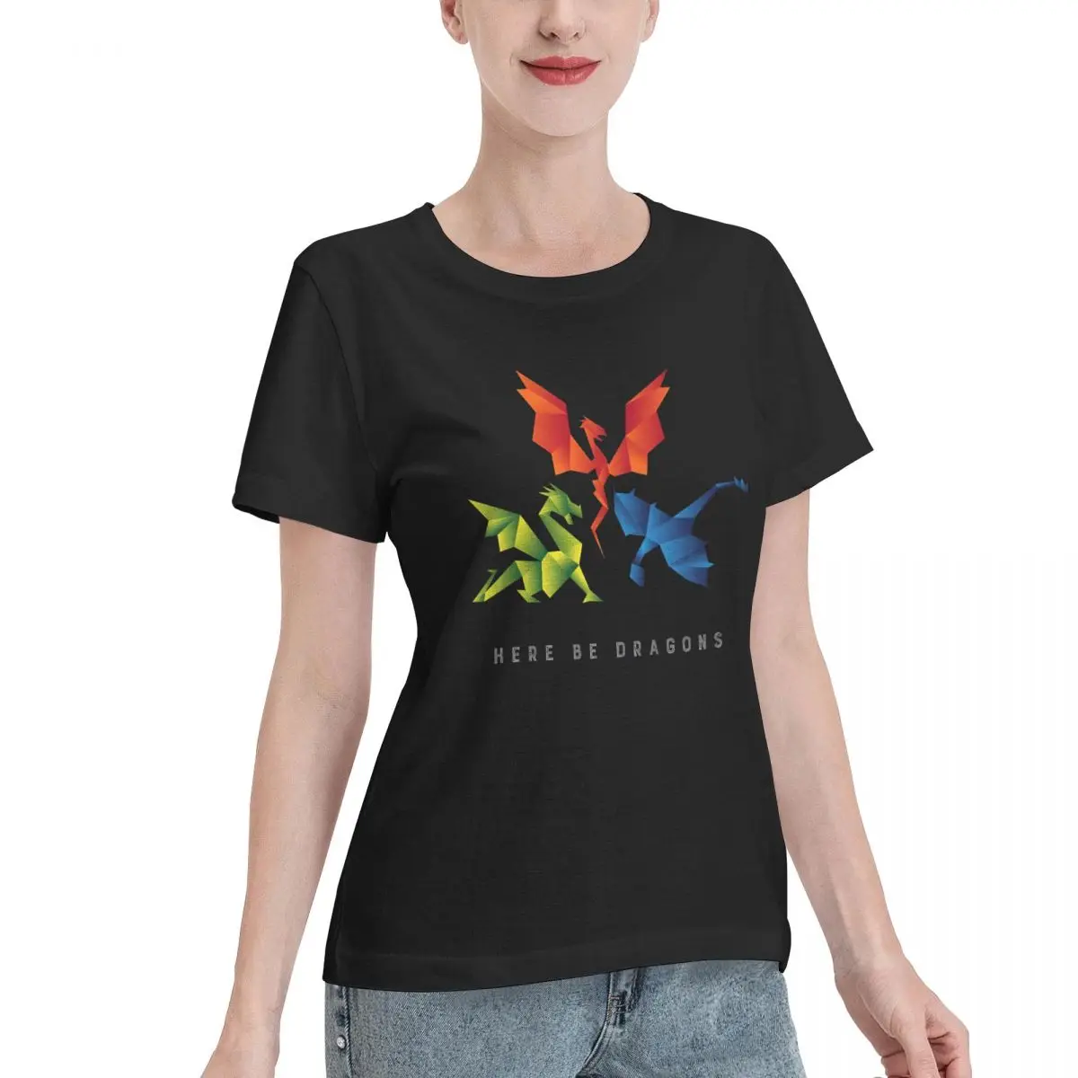 Soft Comfy SCP-1762 Where The Dragons Went Origami Style Women's T-shirt Sports Fitness Blank T Shirt