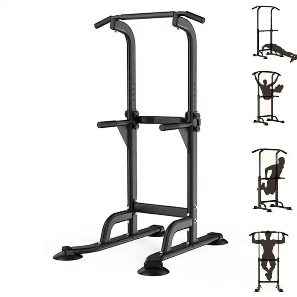 Gaderth Power Tower Dip Station With Adjustable Pull Up Bar, Free Standing Heavy Duty Strength Training Equipment For Home Gym, Multi-Function Chin Up Workout Station, 300 Lbs Capacity