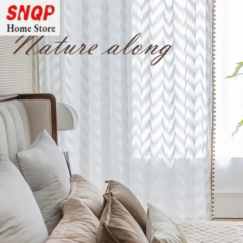 

Fashion White Tulle Luxury Curtains for Living Room Bedroom Blackout Bead New Corrugated W-pattern Window Screen Elegant Sheer