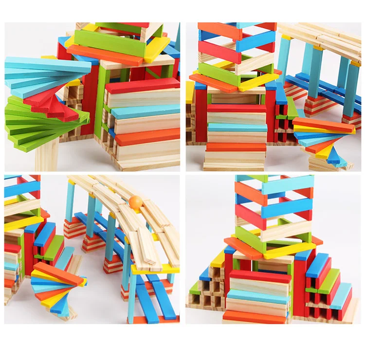 Ensemble de blocs de construction colorés en bois, 100 pièces, briques, bricolage, impression, cadeau d'éducation précoce