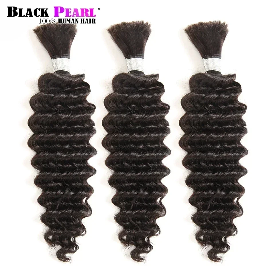 Black Pearl Pre-Colored Brazilian Deep Wave Human Hair Braiding Bulk No Weft 10 To 30 Inch Remy Bulk Human Hair