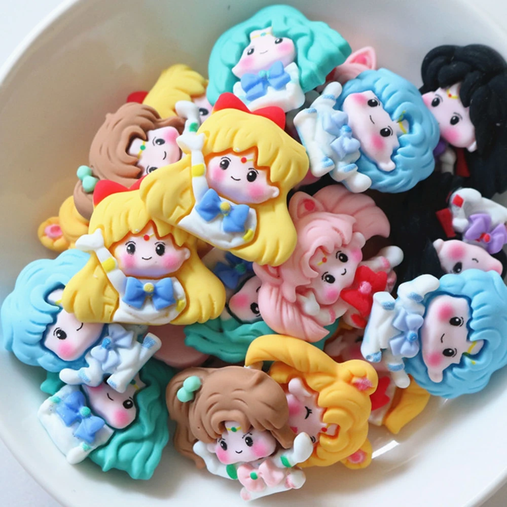 AuraVita 10Pcs Cute Resin Cartoon Girls DIY Accessory Scrapbook Embellishments Phone Case Hair Clip Water Cup Refrigerator Patch