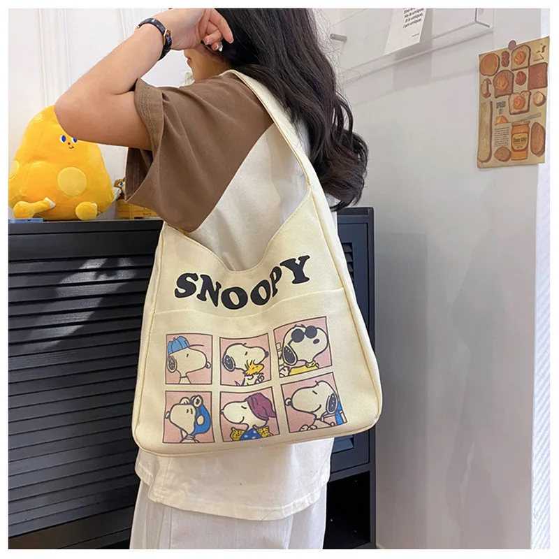 Disney Serie Cartoon Casual Canvas Bag Cute Snoopy Shoulder Bag Printed Underarm Bag Fashionable Large Capacity Handbag Gift