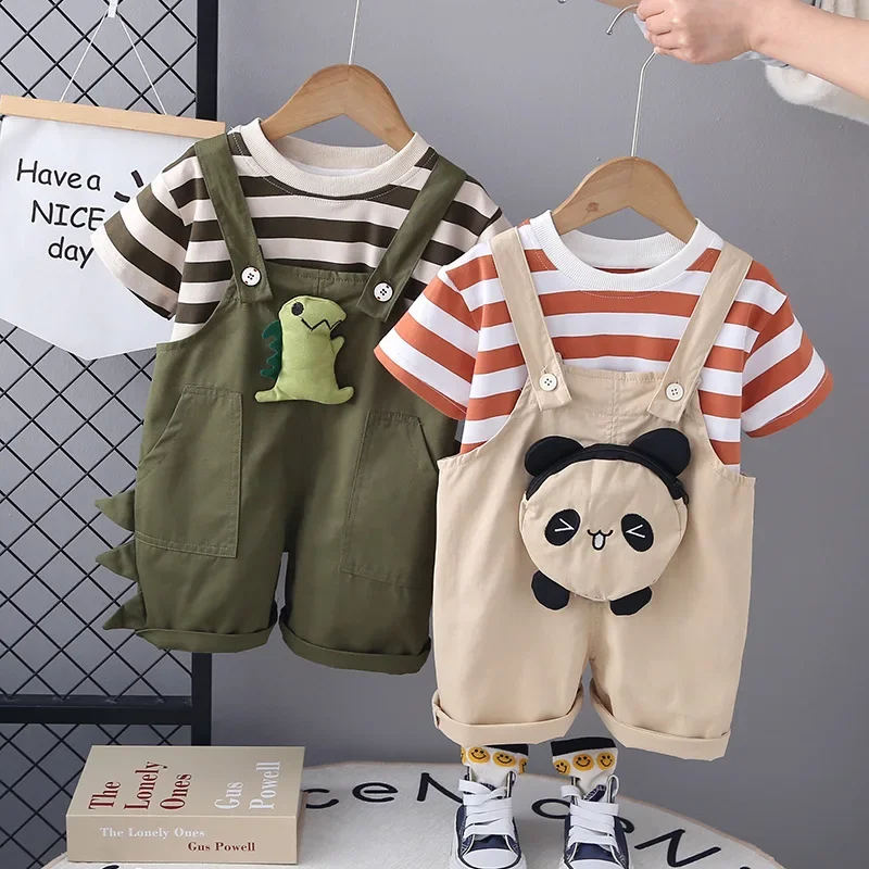 

New Summer Baby Clothes Suit Children Boys T-Shirt Overalls 2Pcs/Sets Toddler Girls Clothing Infant Striped Costume Kids Outfits