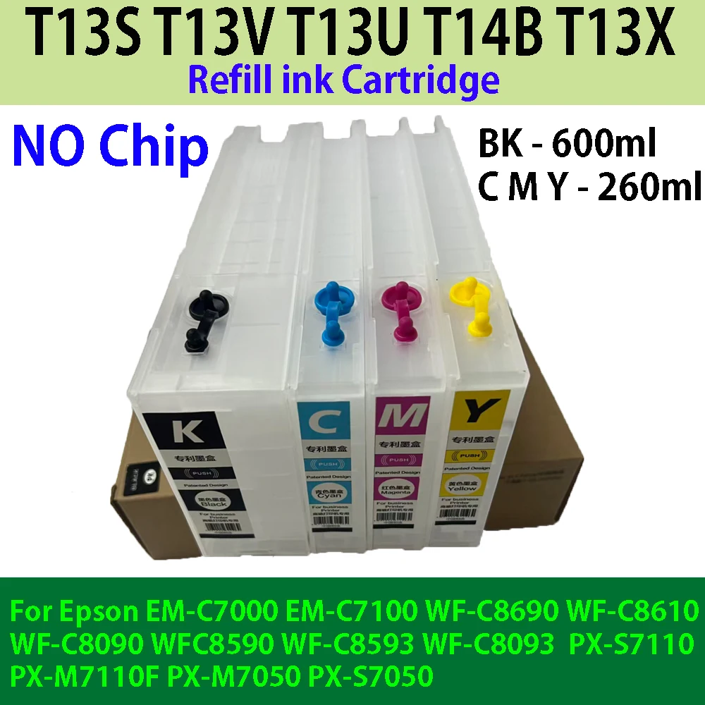 4 Colors BK-600ml Colors-260ml Empty Refill Ink Cartridge No Chip for Epson Workforce Pro EM-C7100 EP-C7000 C7100 C7000 Printer