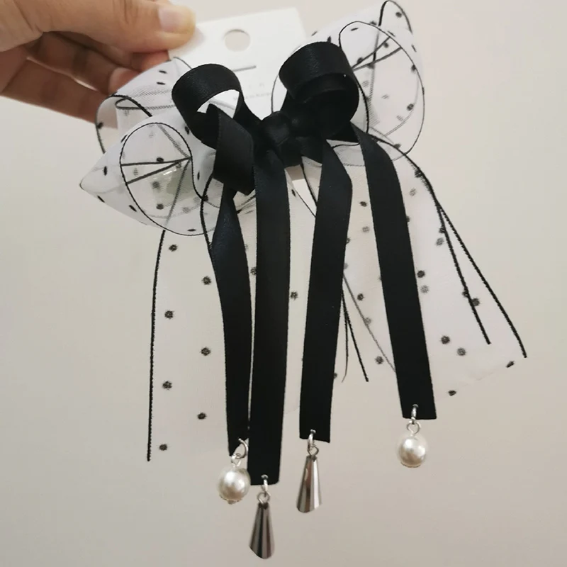 Girl Big Tassels Bow Hairpins Sweet Girls Barrettes Hair Side Clips Hair Accessories Hair Ties Ponytail Holders Pearl Head bands