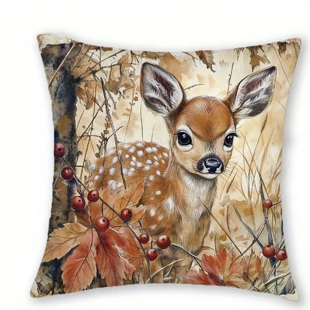 Autumn Forest Squirrel Eating Berries Cushion Cover 2D Flat Printed Peach Skin Throw Pillowcase For Sofa Living Room Decor