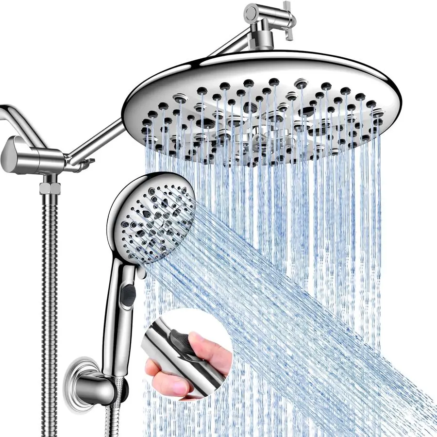

10 High Pressure Shower Head Combo with Handheld Spray, 16 Settings, 11 Adjustable Arm, ON OFF Pause Switch Chrome
