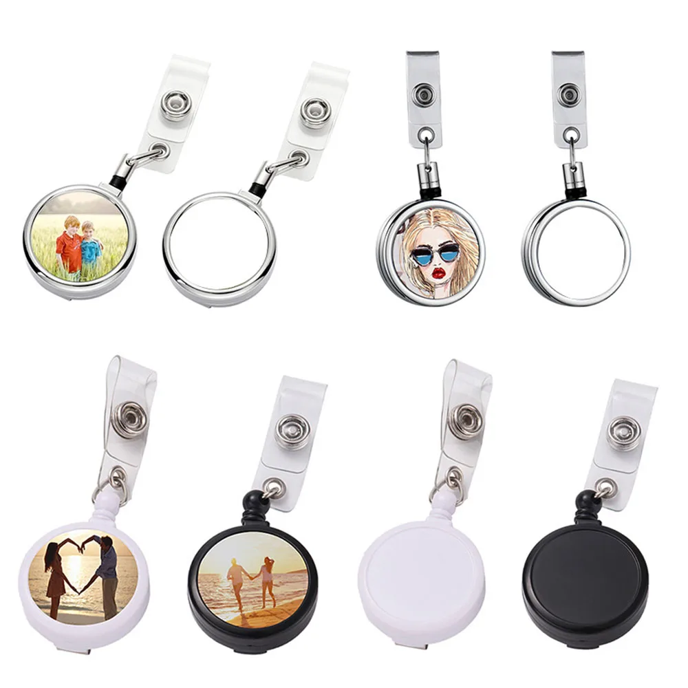 

5/10Pcs Blank Sublimation Retractable Badge Holder Name Tag ID Card Holders Reusable Badge Reel Plastic Name Badges