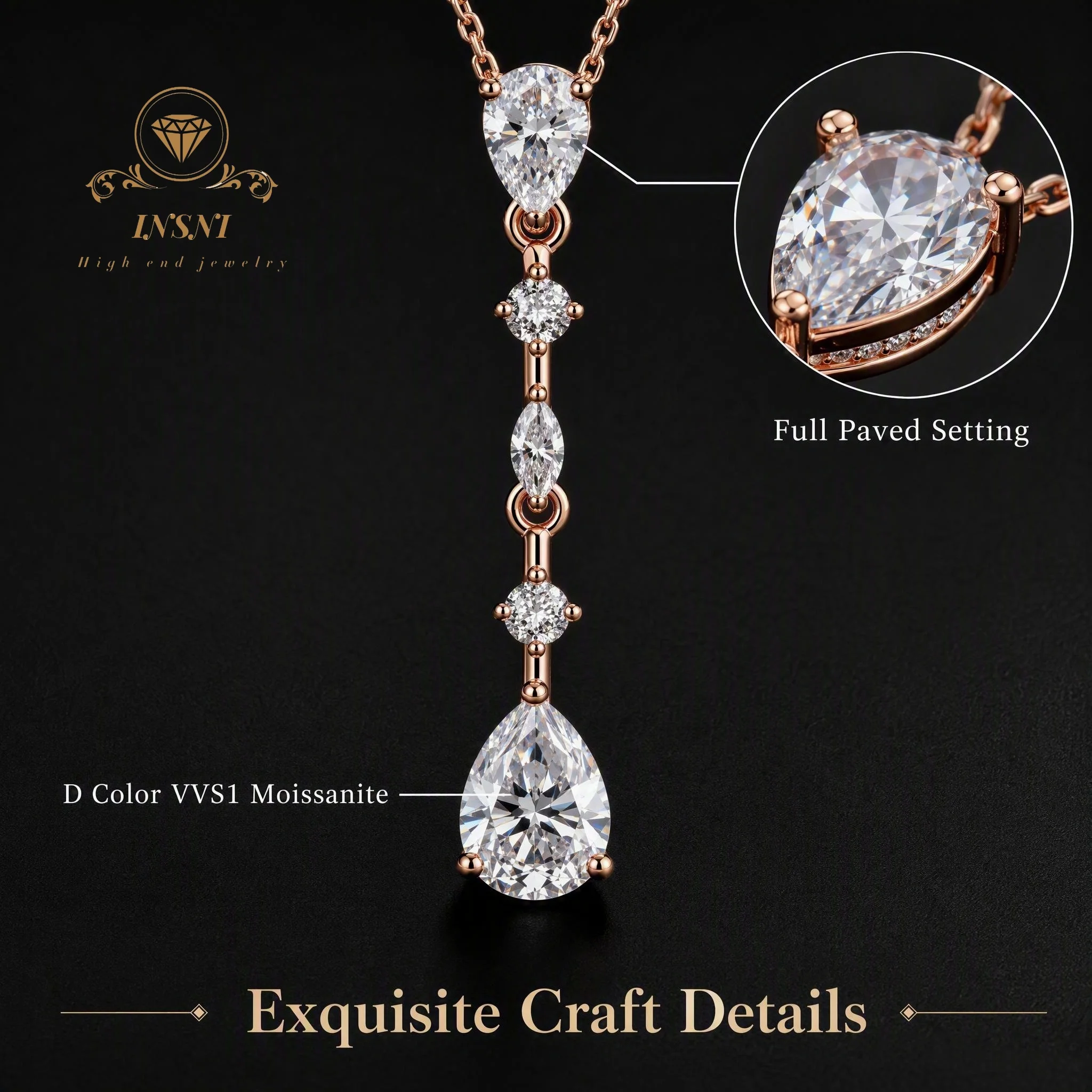S925 Silver Cold Wind Row Diamond Water Drop Fringed Necklace Women's Affordable Light Luxury Women's Sweet Temperament Wear
