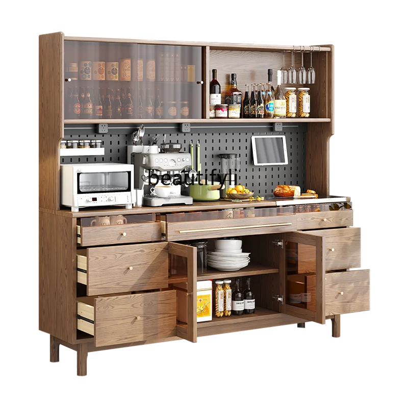 

Nordic Solid Wood Sideboard Modern Minimalist Kitchen Multi-Function Locker Wire-Wrap Board Tea Cabinet furniture