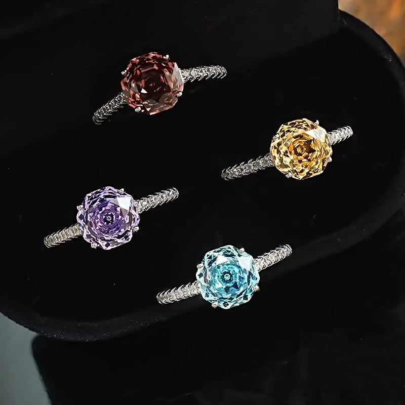 

Серебряное кольцо S925, 8 мм, огранка «Миллениум Роза», инкрустированное высокоуглеродистым бриллиантом «Сушеная роза», уникальный дизайн, универсальное женское украшение