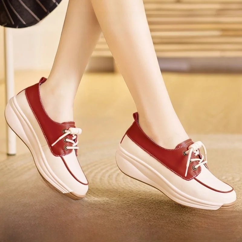 

Ele Leather Faionable Flat oes Women's Lightweight Heightening Comfortable Soft Bot Small Leather oes for Spring...