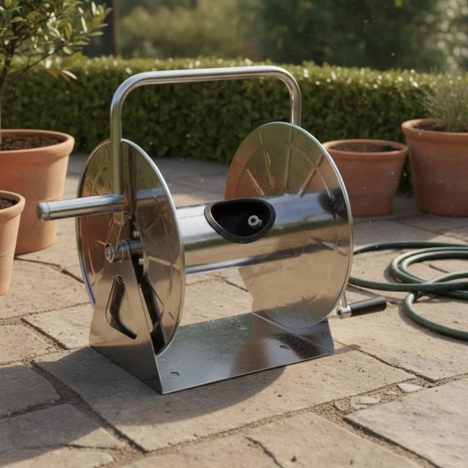 Stainless Steel Hose Reel Easy Winding Hose Reel Holder Heavy Duty Leak Proof for Watering Plants