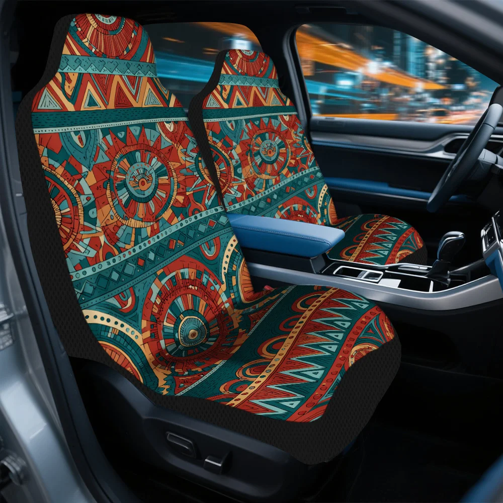 2pcs Abstract Geometric Circle Design Seat Cover Set For Most Cars – Trendy, Comfortable, High-Quality Protector Covers, Fit,