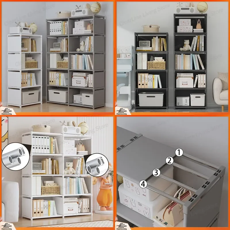 Simple Household Floor Bookshelf Multi Layer Storage Rack Economical Dust Proof Student Bookcase Floor Standing Shelf