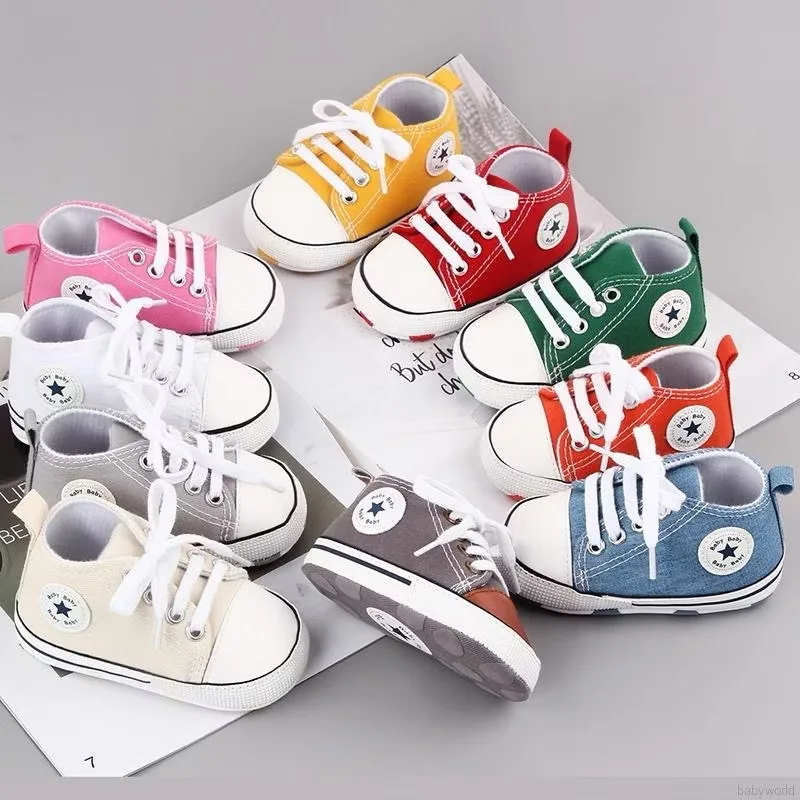 Baby Canvas Classic Sports Shoes Newborn Boys and Girls Printed Star First Walkers Shoes Infant Anti slip Baby Shoes