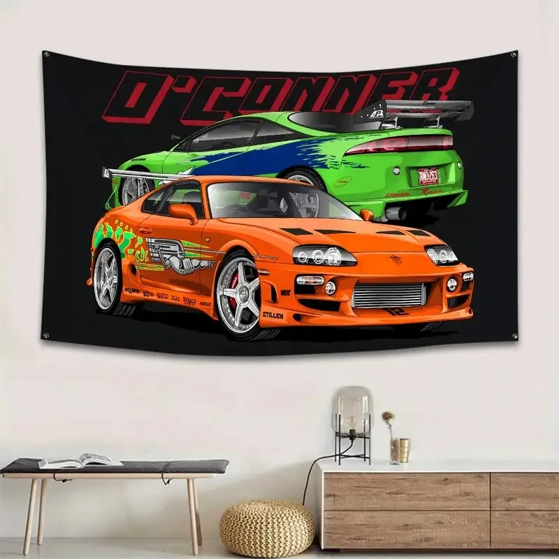 VIKAMA Fast & Furious Supra & Eclipse Tapestry JDM Car Wall Hanging for Boys Bedroom