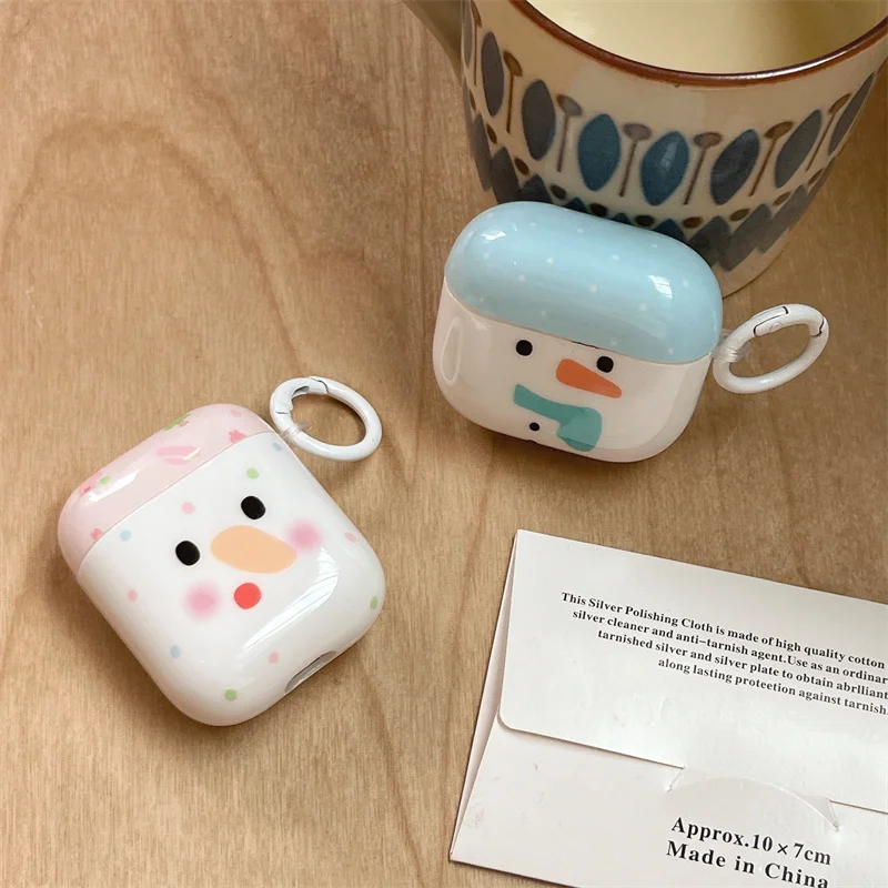 Kawaii Snowman Earphone Case For Apple Airpods 4 3 Pro 2 Cover with Charm Silicone Headphone Charging Cases For Airpod 3 4 Funda