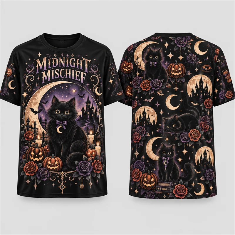 Vintage Gothic Halloween 3D Print T Shirt Men Women Skull Moth Snake Ghost Cat Eye Roses Short Sleeve Spooky Party Costume Tee