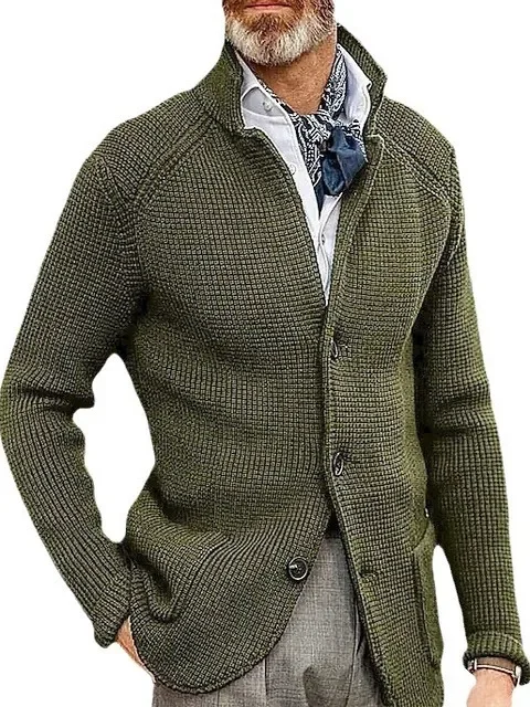 Pure Color Casual Knitted Coat Button up Knitwear Soft Medium Thickness Long Sleeve Regular Fit Youth Men's Fashion