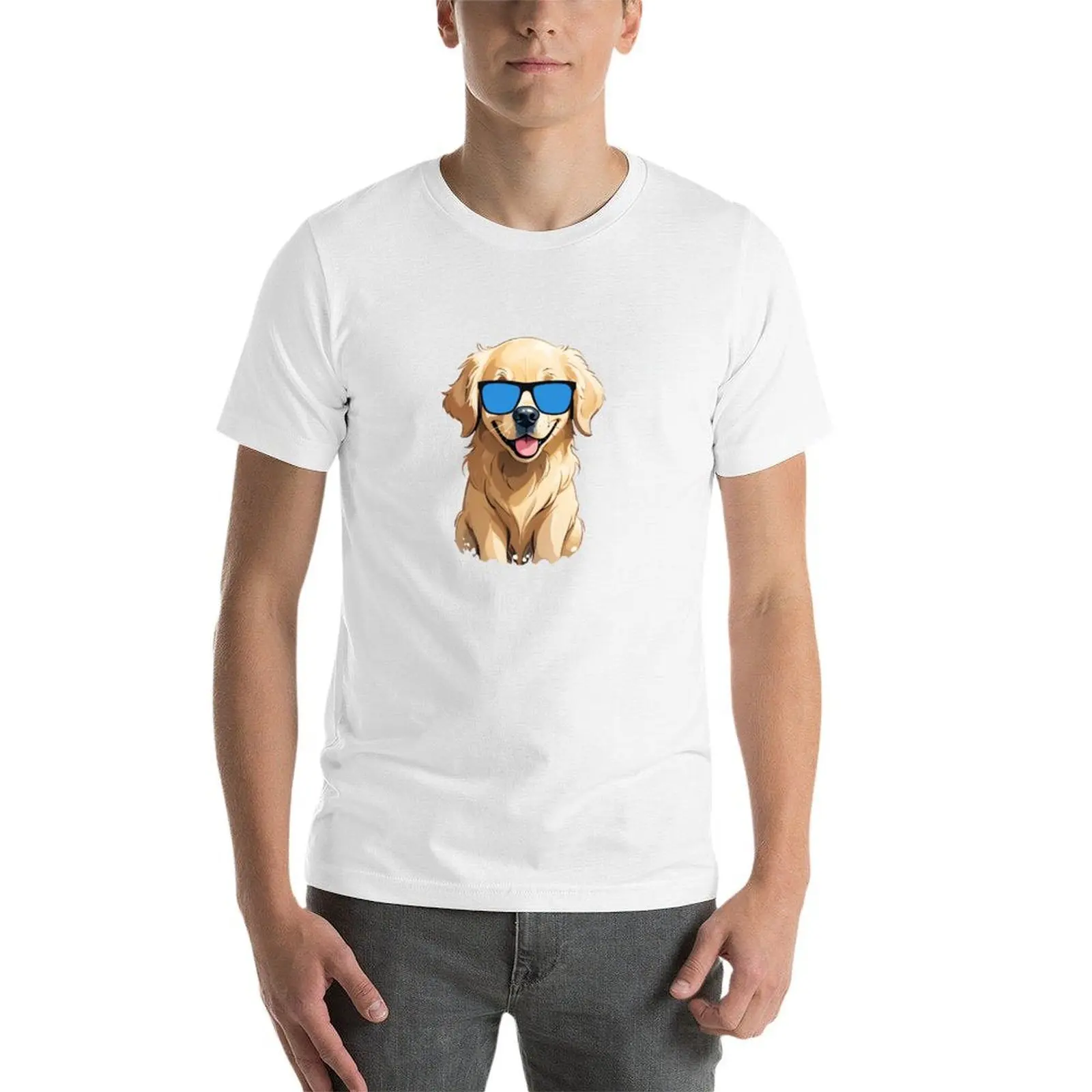 تي شيرت Golden Retriever يرتدي النظارات الشمسية تي شيرت للرجال تي شيرت برسوم جرافيك