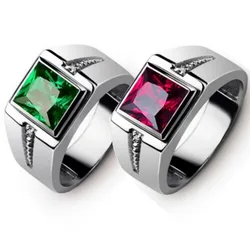 European and American fashion new red zircon inlaid with simple and versatile men's and women's rings