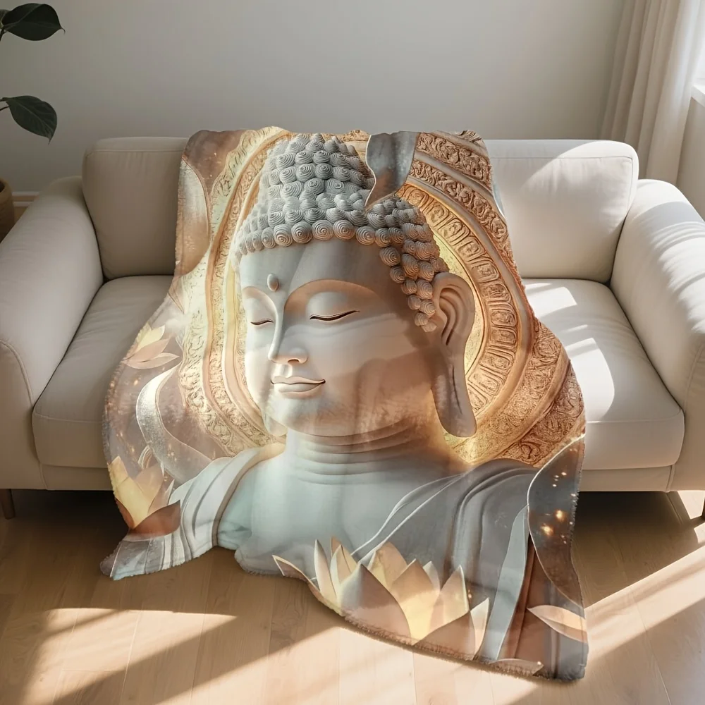 Decorative Zen Buddha Lotus Throw Blanket Spiritual Meditation Asian Art Yoga Home Cozy Decor Gift