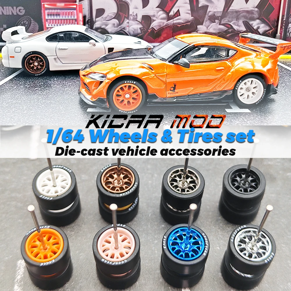 1/64 Model Car ABS Wheels with Fixed Rubber Tires for Diecast Model Refitting Parts for Tomica 4pcs 1Set Diameter 11mm/13mm