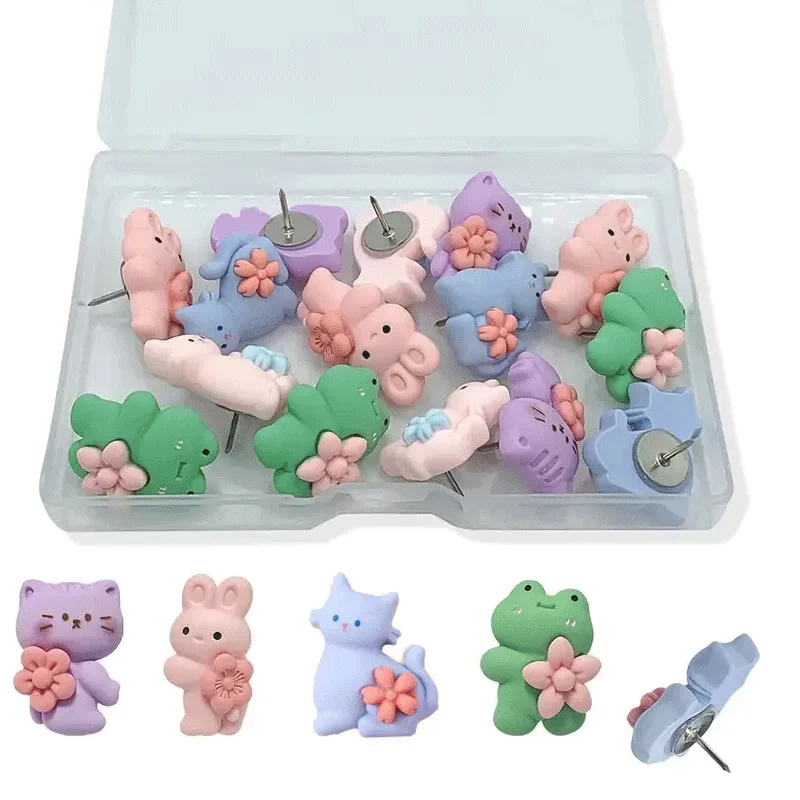

20 шт. милых мультяшных животных-гвоздиков из смолы, креативные украшения для стен, товары для рукоделия, декоративные кнопки для досок объявлений