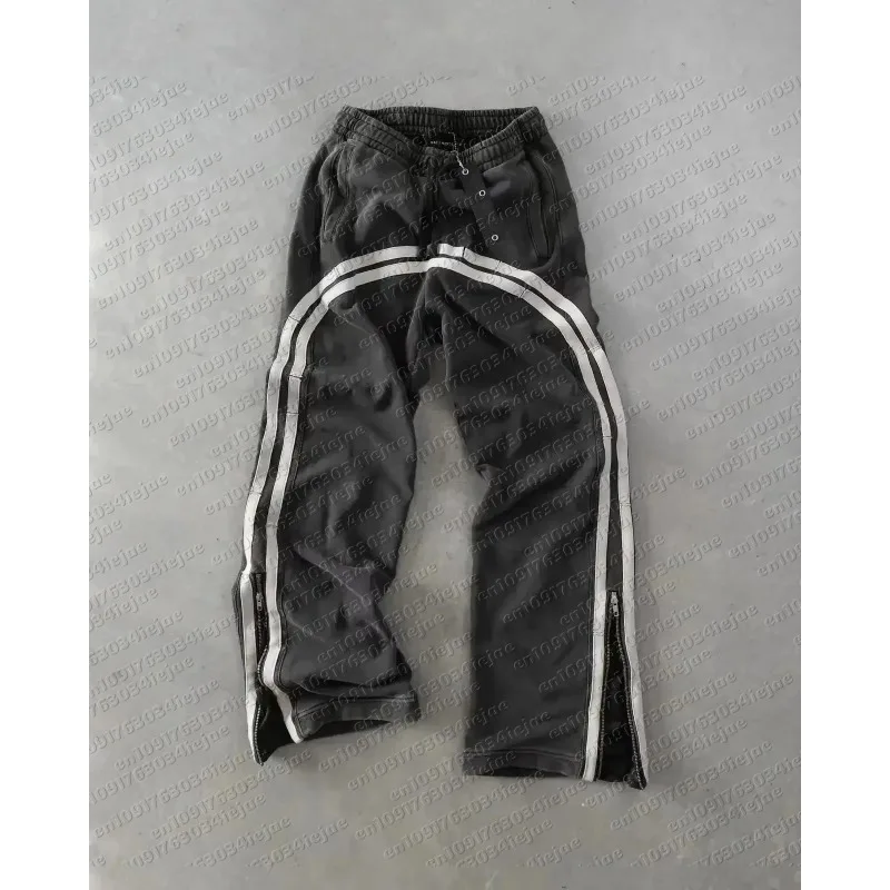 Summer Hot Sale Vintage Kid Spliced Straight Pants Unisex Elastic Sporty Letter Print Hip Hop Loose Streetwear Long Trousers