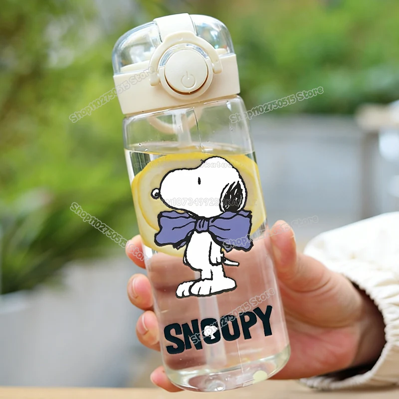 

Anime Snoopys Kids Outdoor Water Bottle 400ml Cute Cartoon Transparent Straw Cup Cartoon Boy Girl Sport Leak-proof Drink Bottle